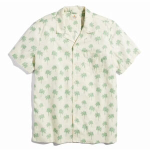 Marine Layer Short Sleeve Resort Shirt Hemp Tencel Palm Tree Print Cream M NWT
